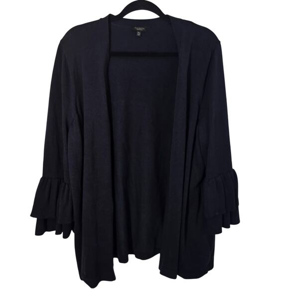 Talbots 3X Petite Ruffle Bell Sleeve Cardigan Navy Open Front Cotton Rayon - Picture 1 of 8